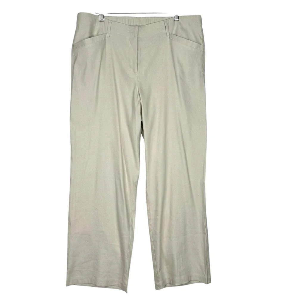 J‎ Jill Linen Stretch Pants Womens 16 Beige Pull On Elastic Back Straight Leg